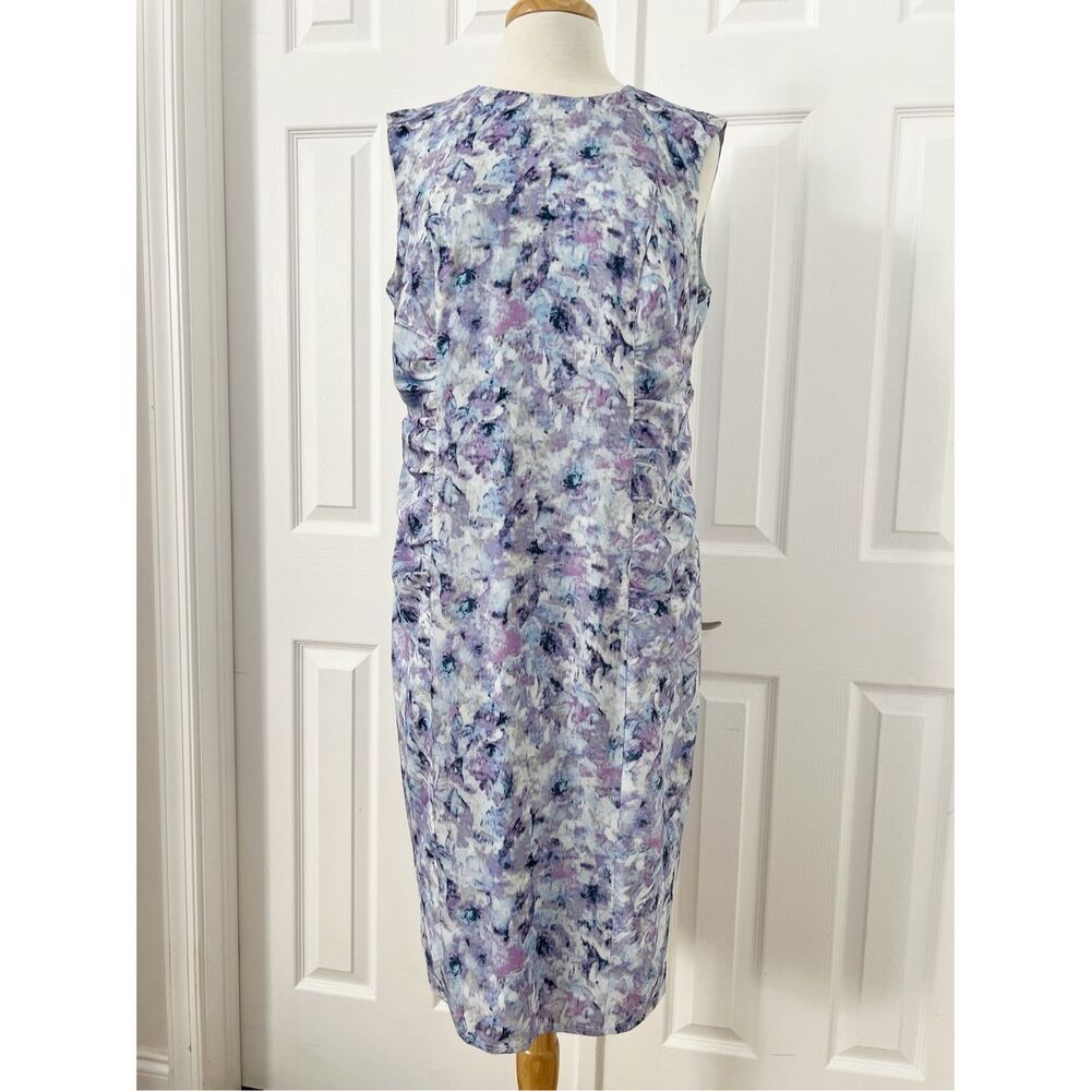 Hal Rubenstein Ruched Purple Floral Print Round Neck Sheath Dress Size 14 NWT